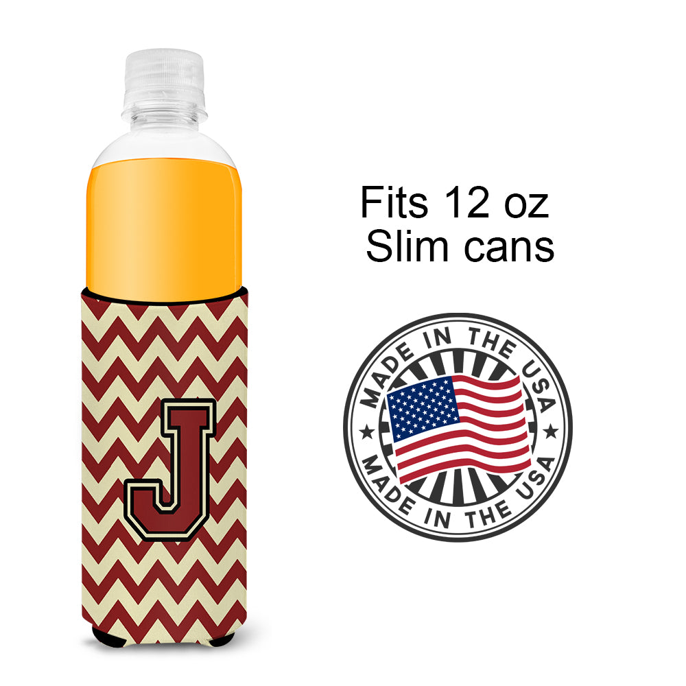 Letter J Chevron Maroon and Gold Ultra Beverage Insulators for slim cans CJ1061-JMUK.