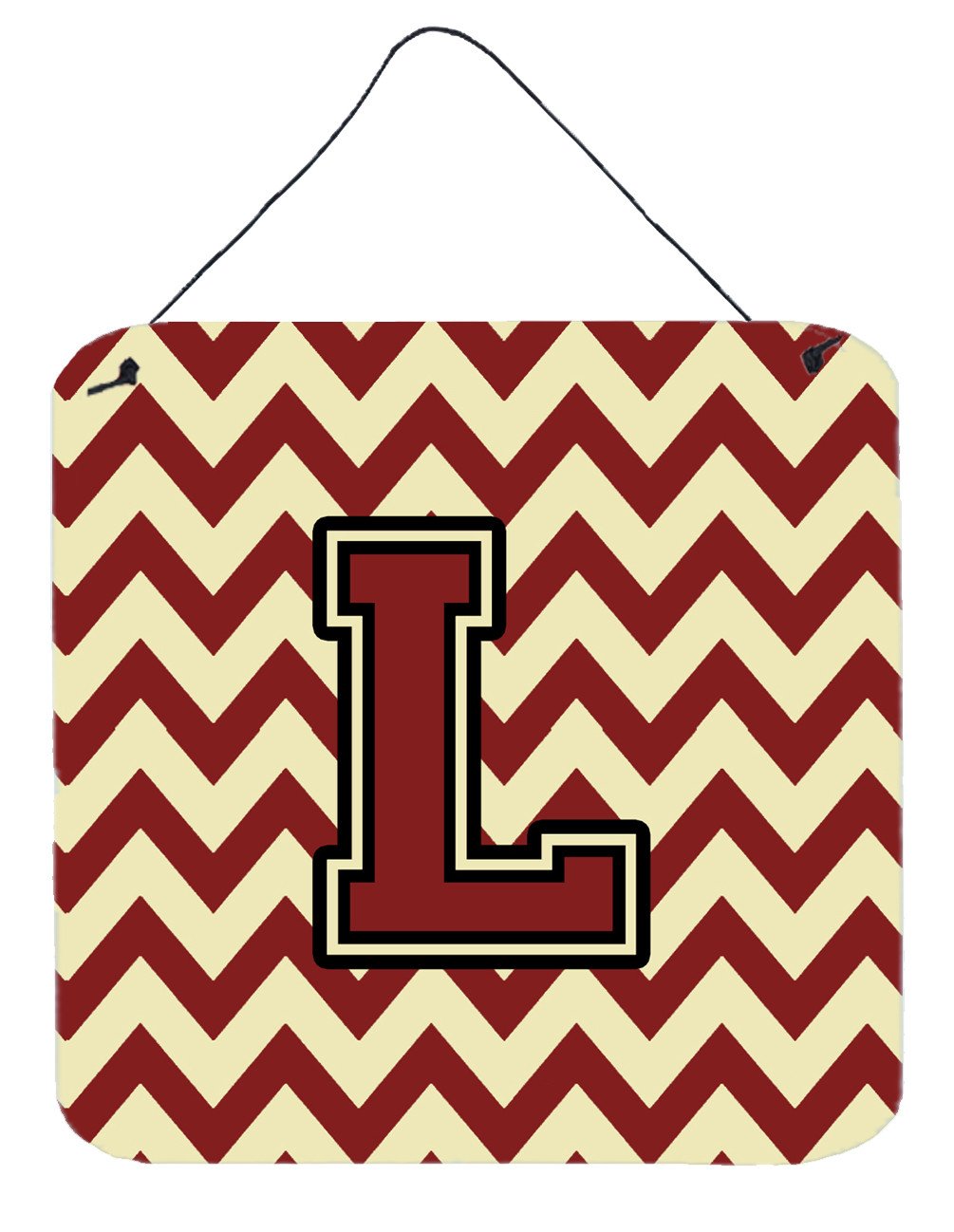 Letter L Chevron Maroon and Gold Wall or Door Hanging Prints CJ1061-LDS66 by Caroline&#39;s Treasures