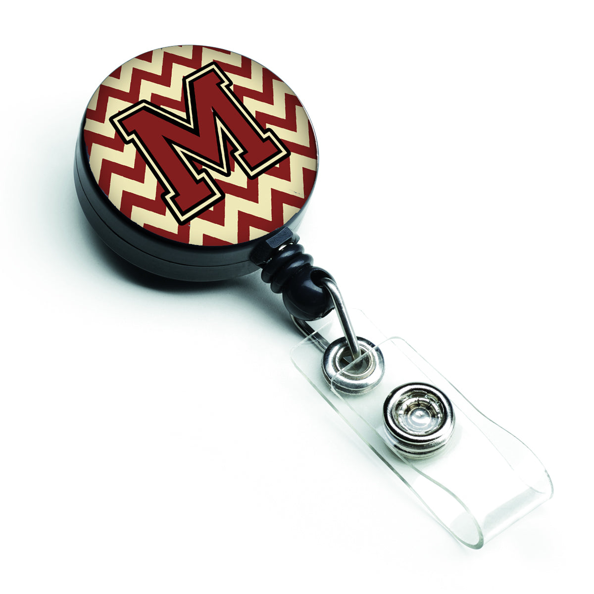 Letter M Chevron Maroon and Gold Retractable Badge Reel CJ1061-MBR.