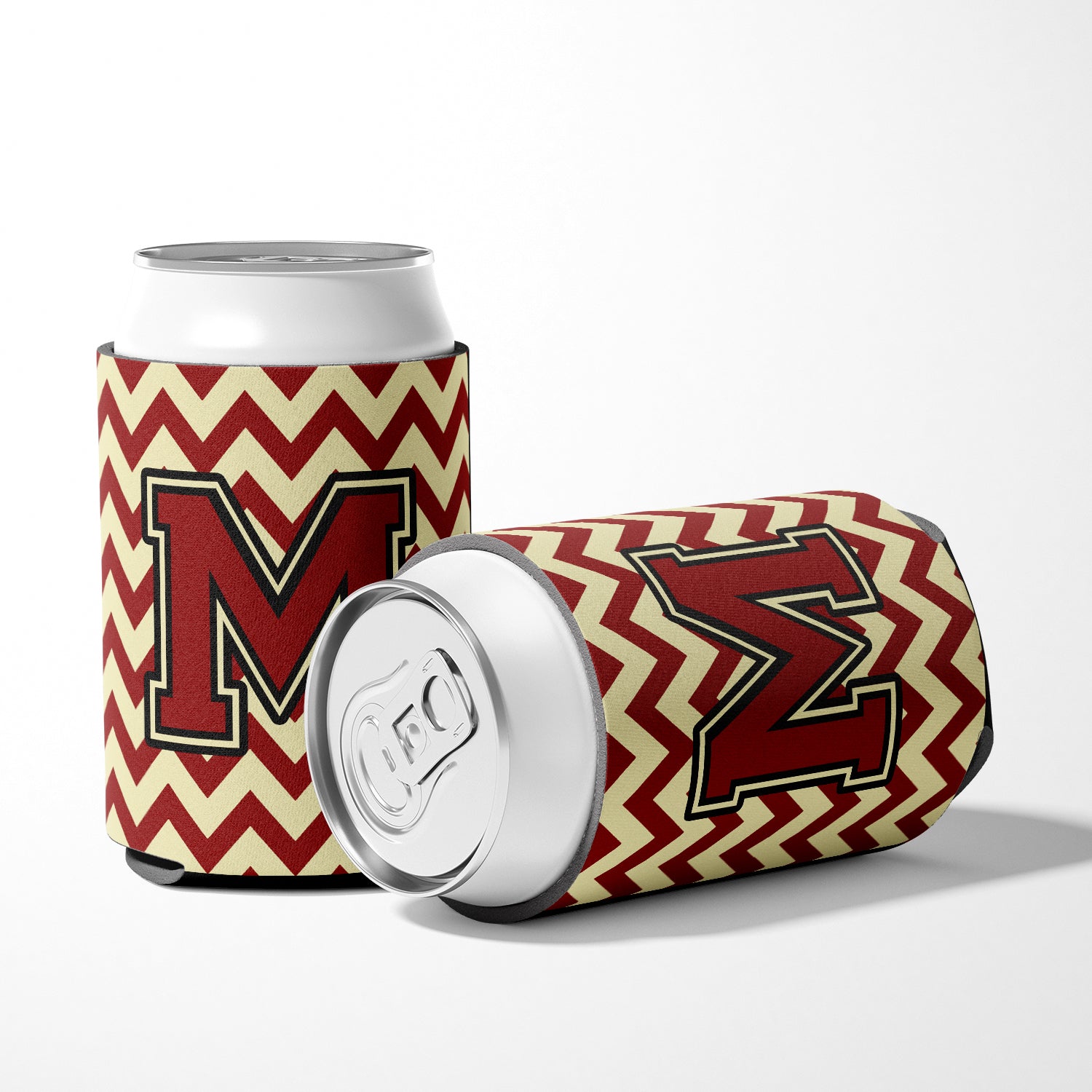 Letter M Chevron Maroon and Gold Can or Bottle Hugger CJ1061-MCC.