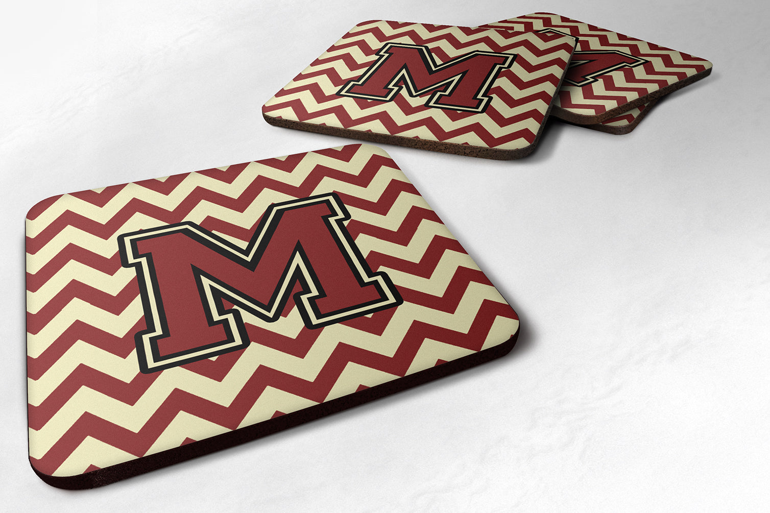 Letter M Chevron Maroon and Gold Foam Coaster Set of 4 CJ1061-MFC - the-store.com
