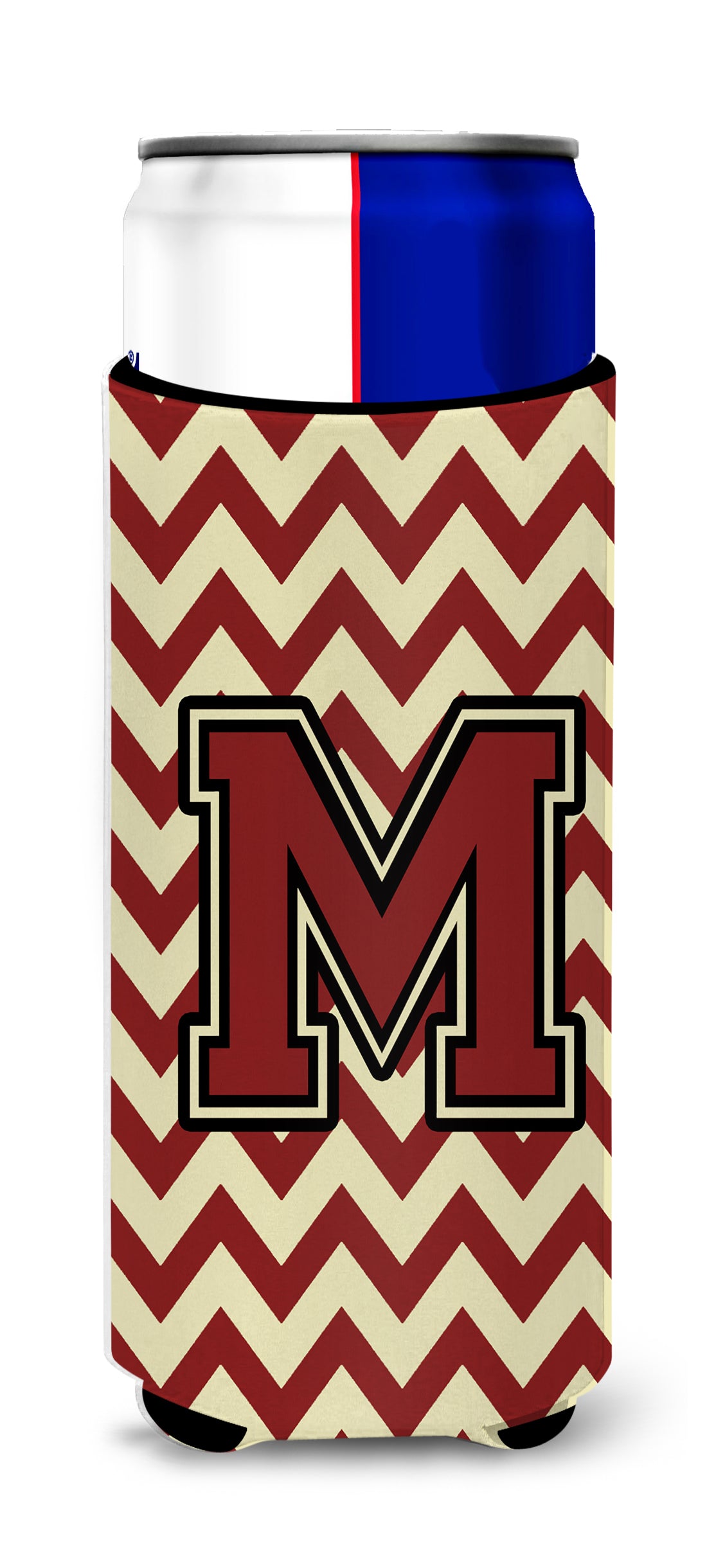 Letter M Chevron Maroon and Gold Ultra Beverage Insulators for slim cans CJ1061-MMUK