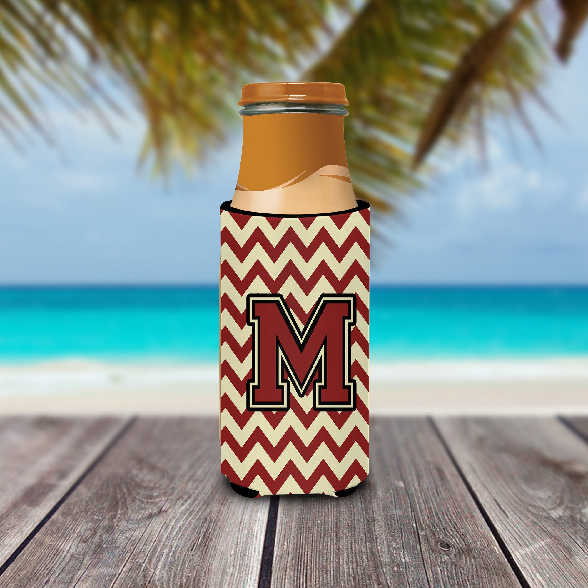 Letter M Chevron Maroon and Gold Ultra Beverage Insulators for slim cans CJ1061-MMUK.
