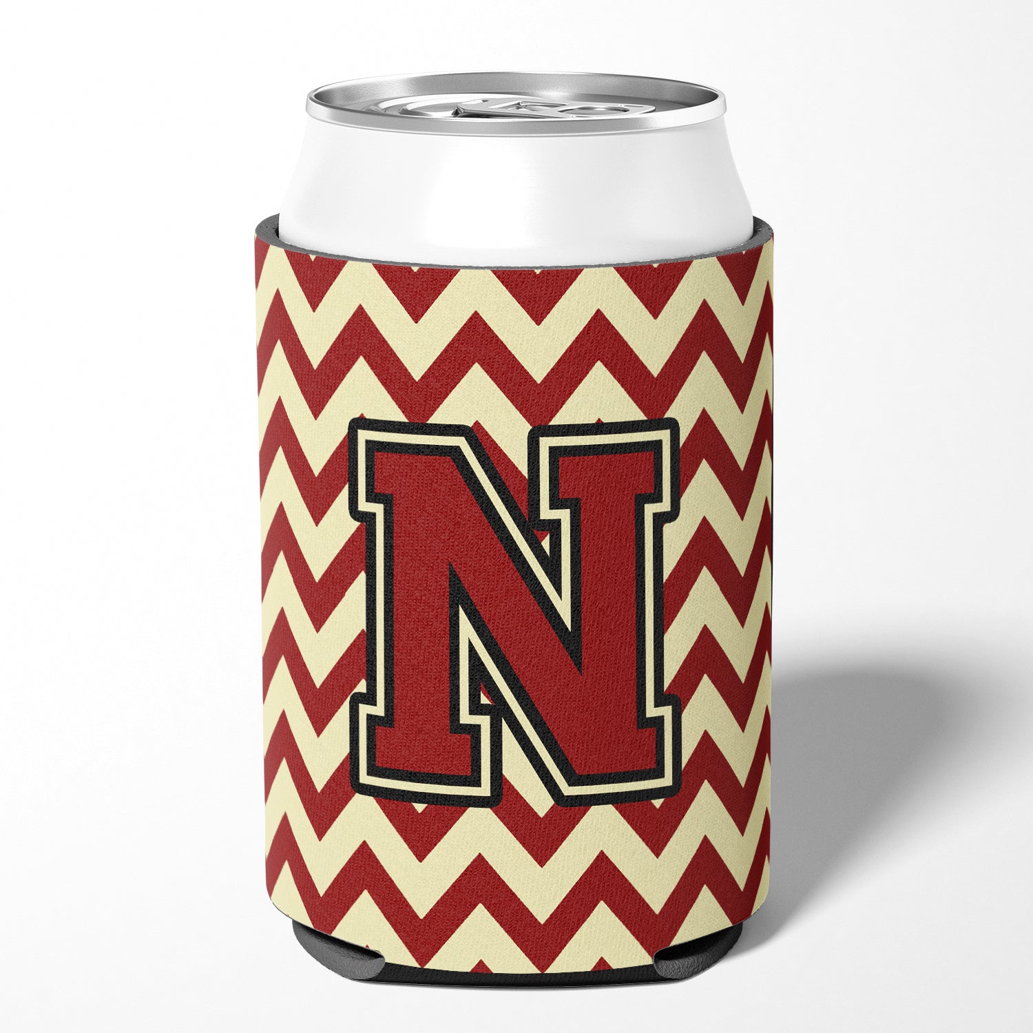 Letter N Chevron Maroon and Gold Can or Bottle Hugger CJ1061-NCC