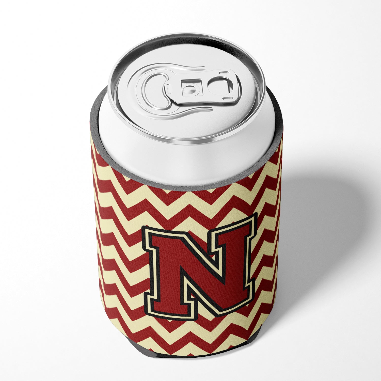 Letter N Chevron Maroon and Gold Can or Bottle Hugger CJ1061-NCC.