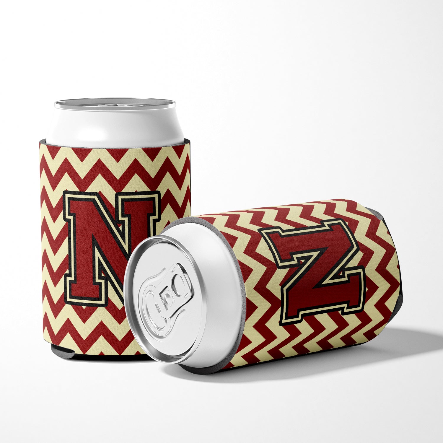 Letter N Chevron Maroon and Gold Can or Bottle Hugger CJ1061-NCC.