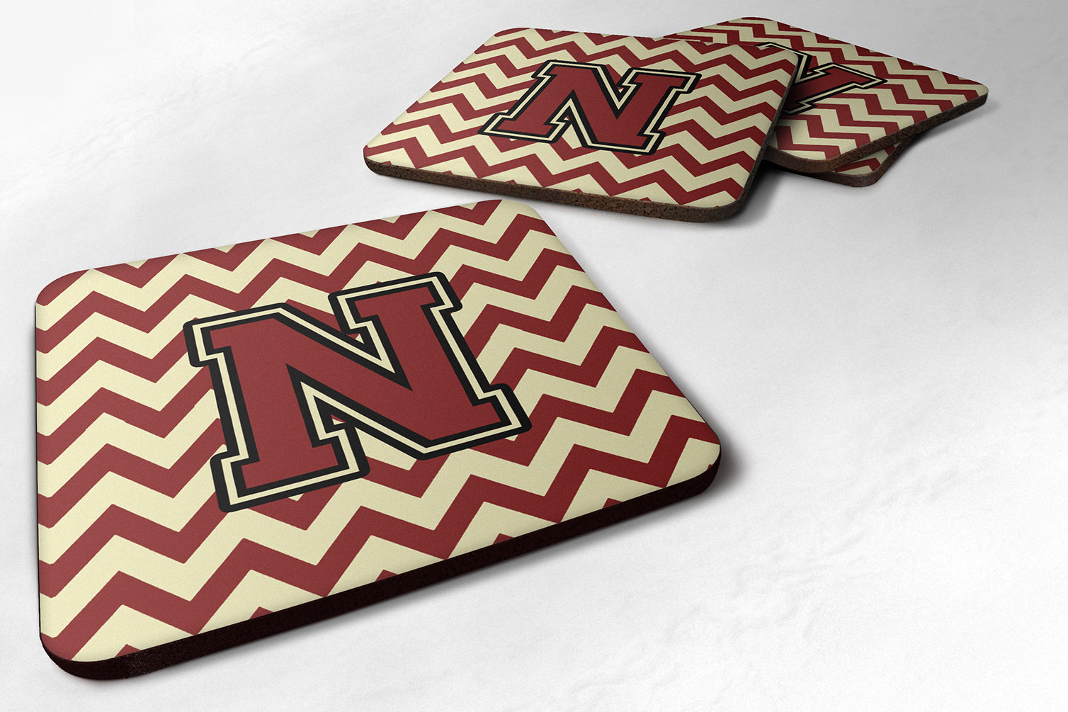 Letter N Chevron Maroon and Gold Foam Coaster Set of 4 CJ1061-NFC - the-store.com