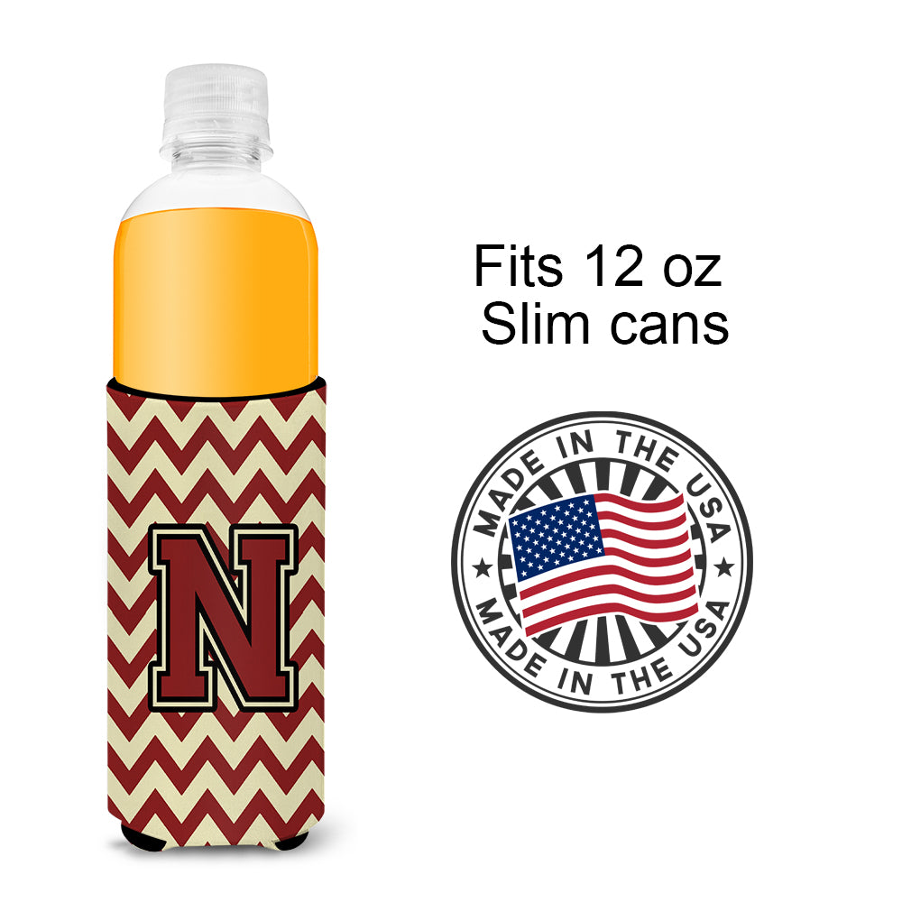 Letter N Chevron Maroon and Gold Ultra Beverage Insulators for slim cans CJ1061-NMUK