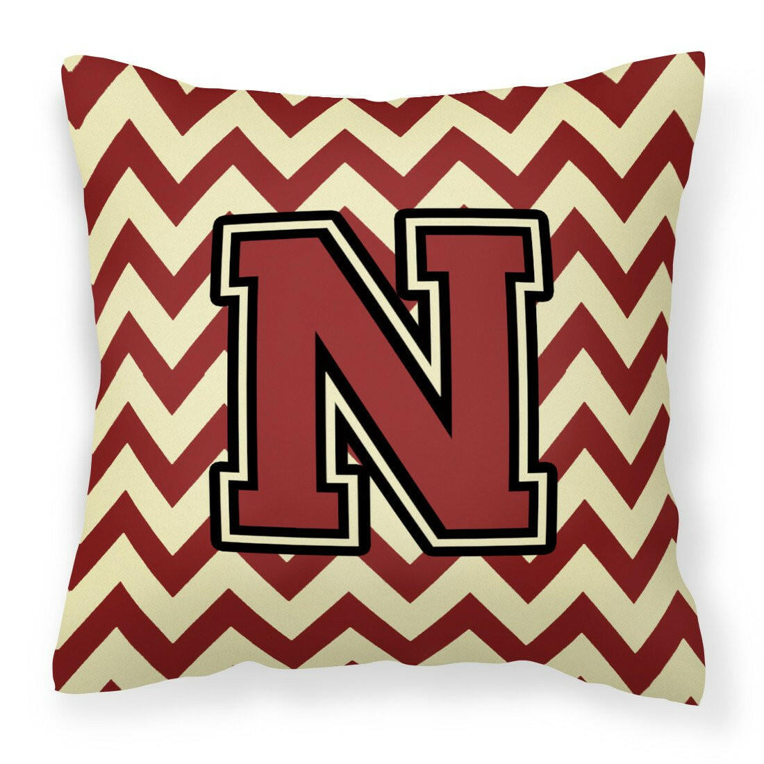 Letter N Chevron Maroon and Gold Fabric Decorative Pillow CJ1061-NPW1414 by Caroline&#39;s Treasures