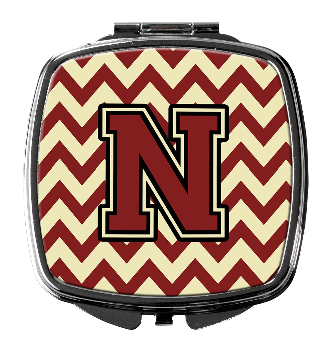 Letter N Chevron Maroon and Gold Compact Mirror CJ1061-NSCM  the-store.com.