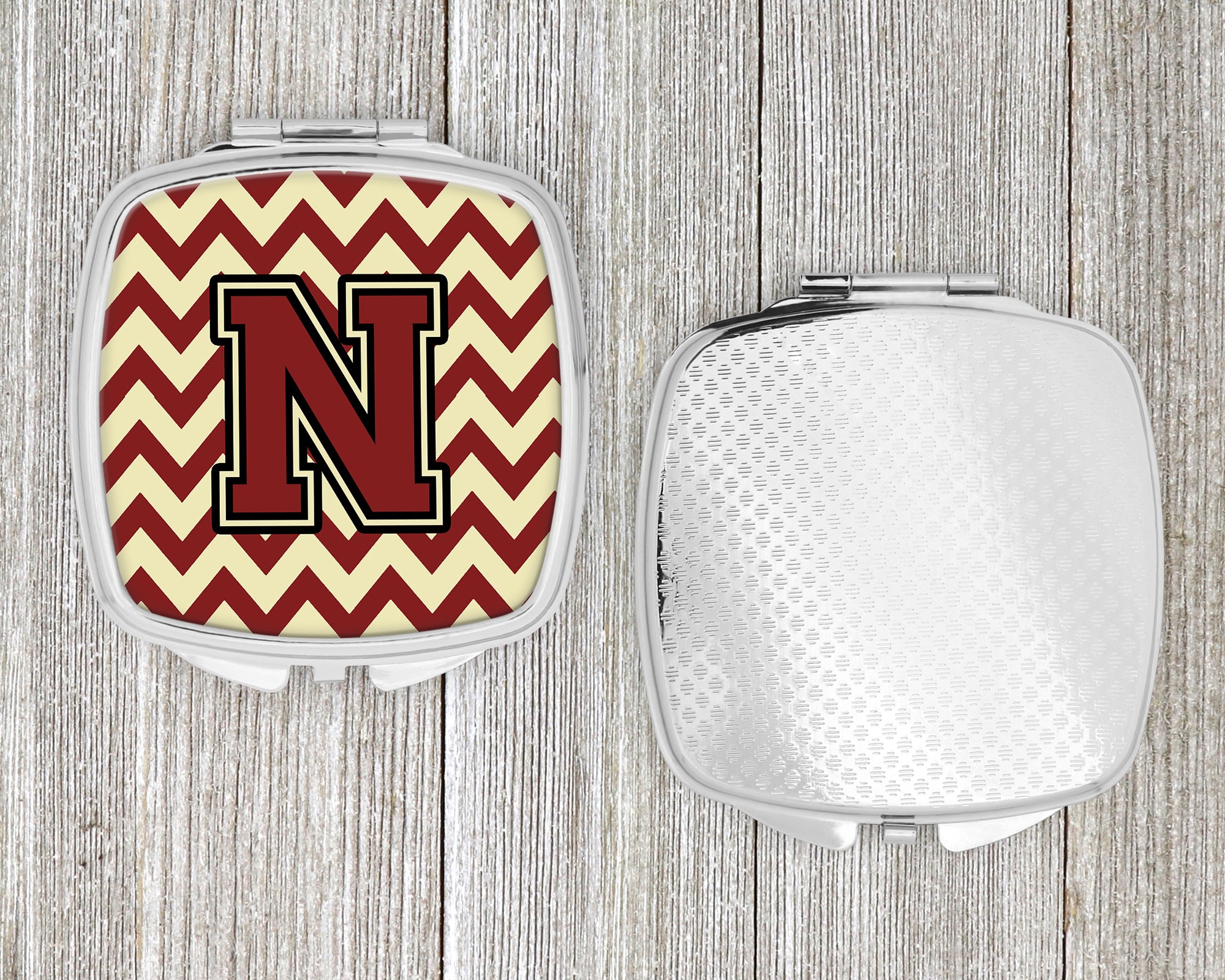Letter N Chevron Maroon and Gold Compact Mirror CJ1061-NSCM  the-store.com.