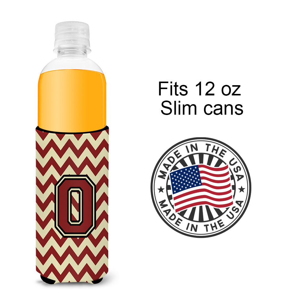 Letter O Chevron Maroon and Gold Ultra Beverage Insulators for slim cans CJ1061-OMUK.