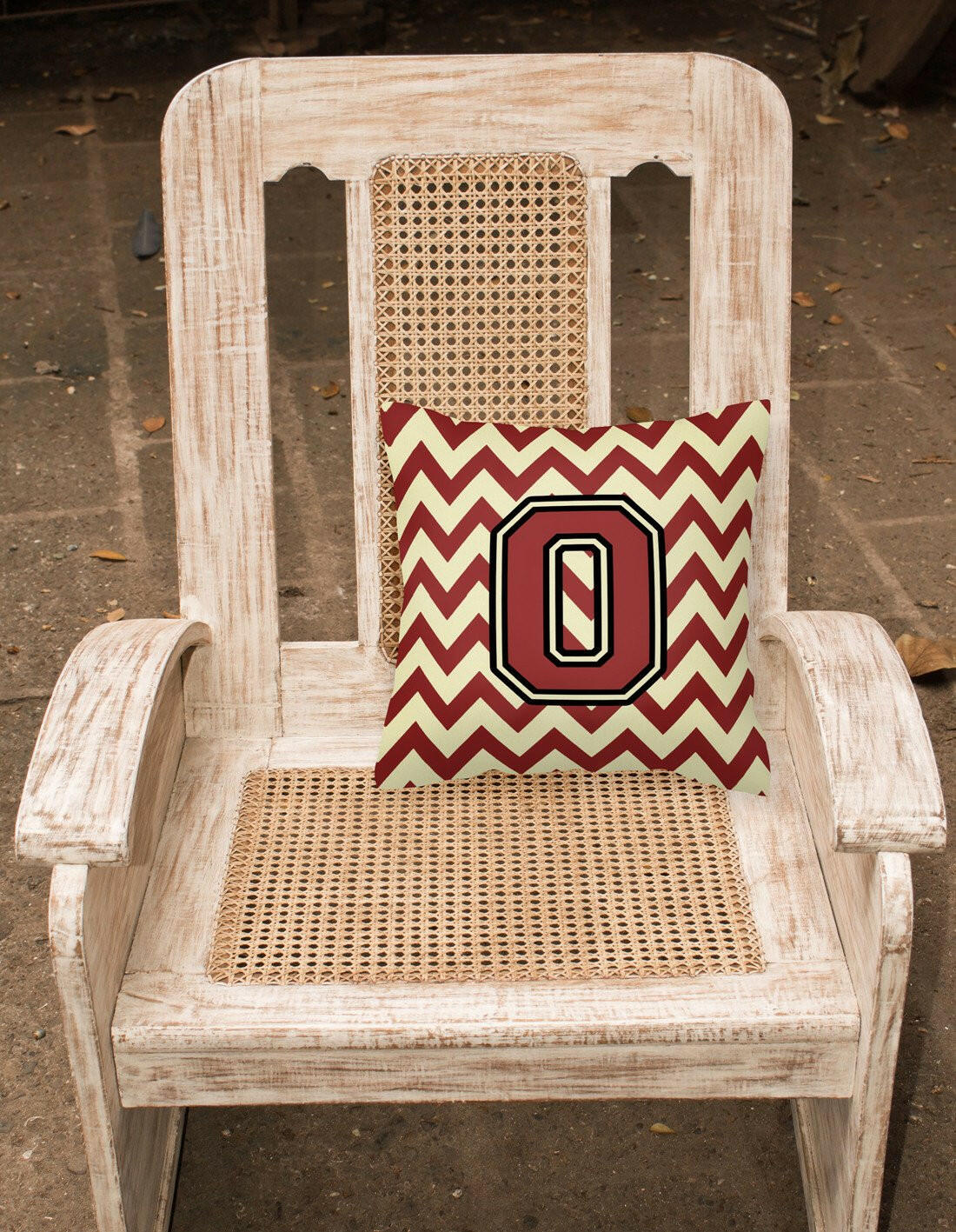 Letter O Chevron Maroon and Gold Fabric Decorative Pillow CJ1061-OPW1414 by Caroline's Treasures