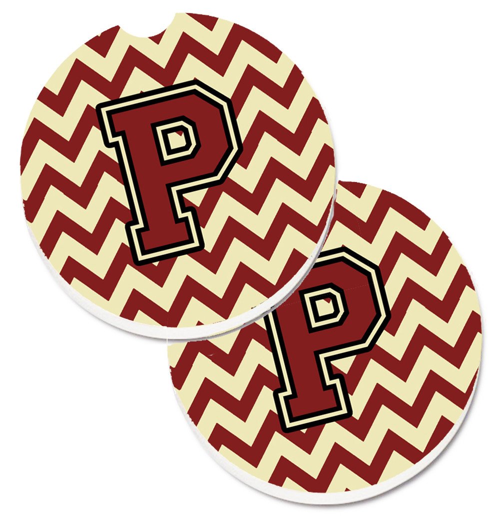 Letter P Chevron Maroon and Gold Set of 2 Cup Holder Car Coasters CJ1061-PCARC by Caroline's Treasures