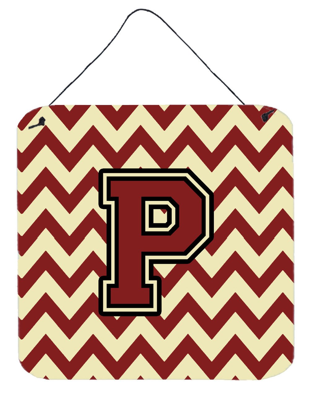 Letter P Chevron Maroon and Gold Wall or Door Hanging Prints CJ1061-PDS66 by Caroline&#39;s Treasures