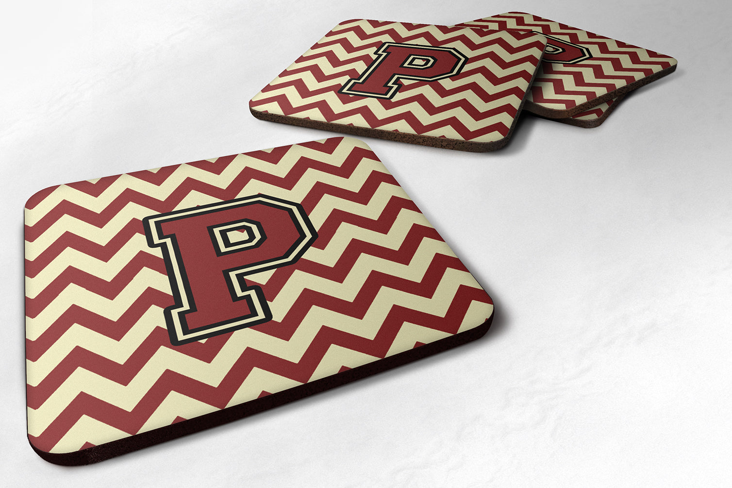 Letter P Chevron Maroon and Gold Foam Coaster Set of 4 CJ1061-PFC - the-store.com