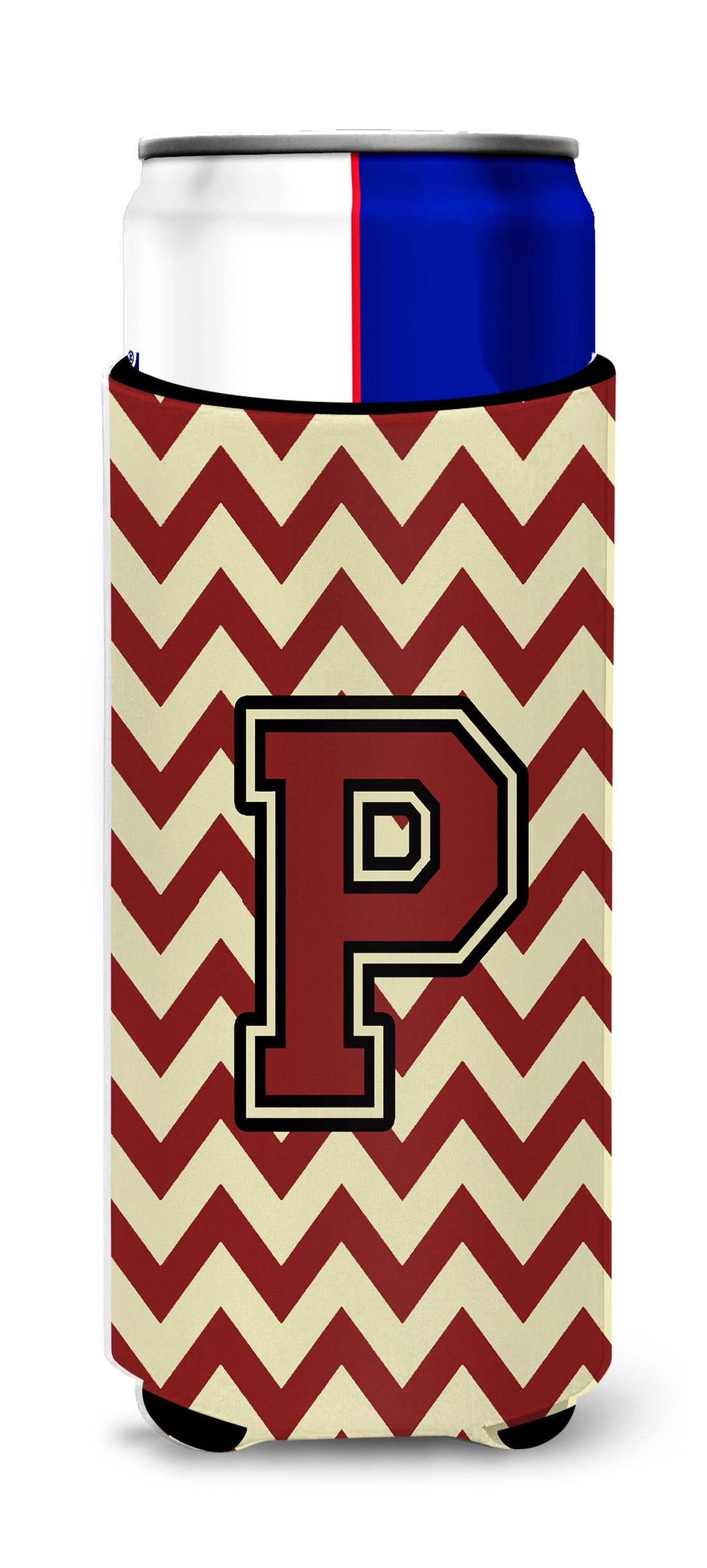 Letter P Chevron Maroon and Gold Ultra Beverage Insulators for slim cans CJ1061-PMUK