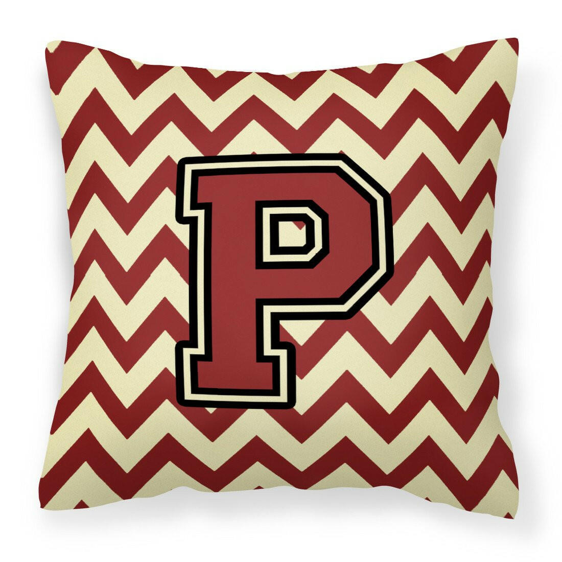 Letter P Chevron Maroon and Gold Fabric Decorative Pillow CJ1061-PPW1414 by Caroline&#39;s Treasures