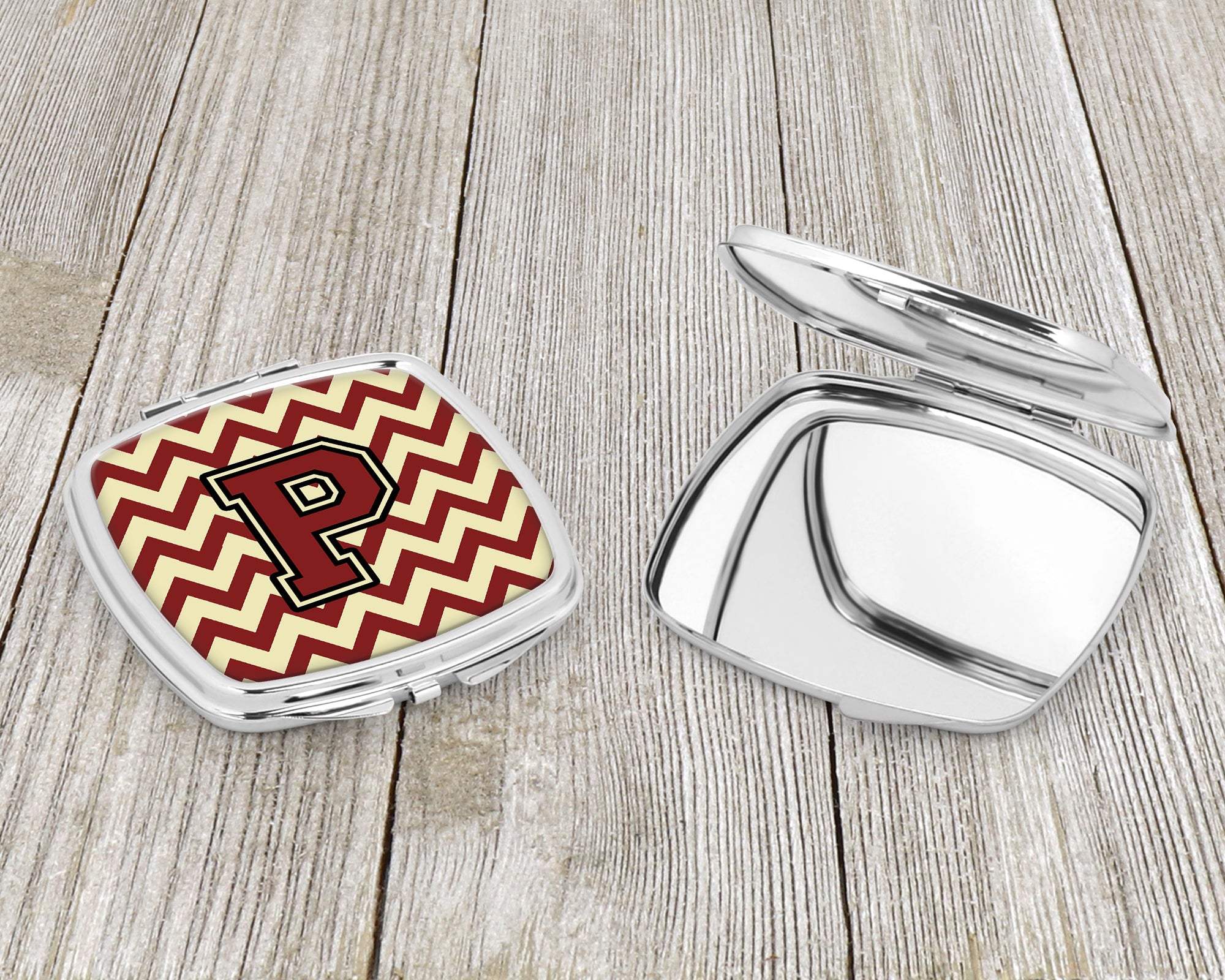 Letter P Chevron Maroon and Gold Compact Mirror CJ1061-PSCM