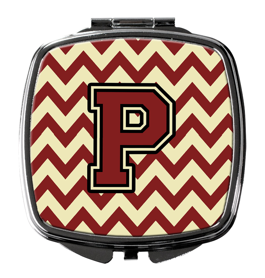 Letter P Chevron Maroon and Gold Compact Mirror CJ1061-PSCM