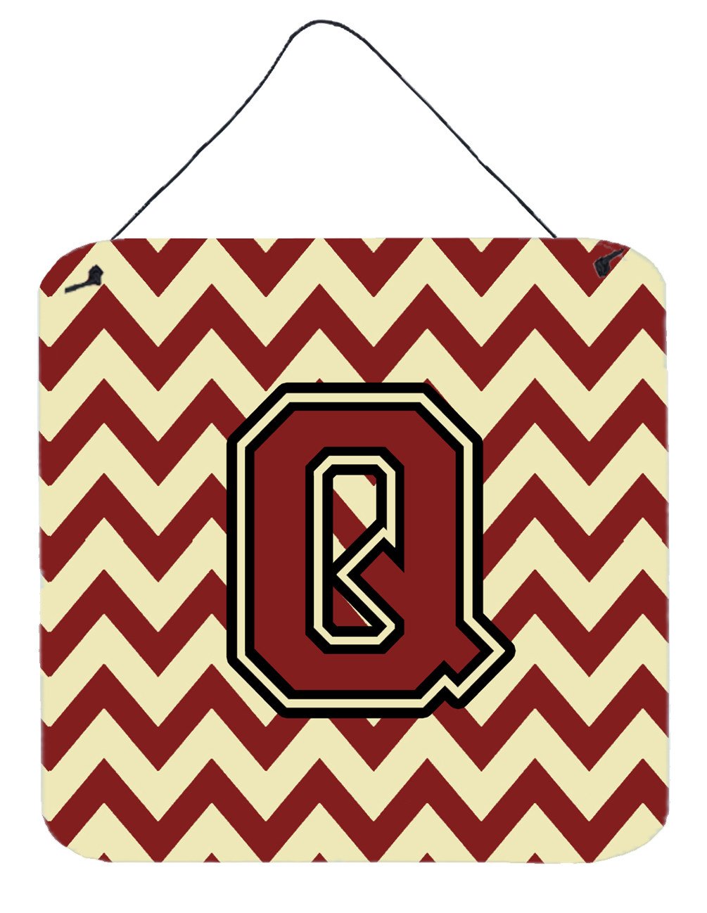 Letter Q Chevron Maroon and Gold Wall or Door Hanging Prints CJ1061-QDS66 by Caroline&#39;s Treasures