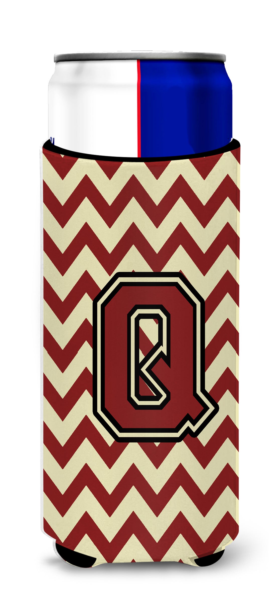 Letter Q Chevron Maroon and Gold Ultra Beverage Insulators for slim cans CJ1061-QMUK.