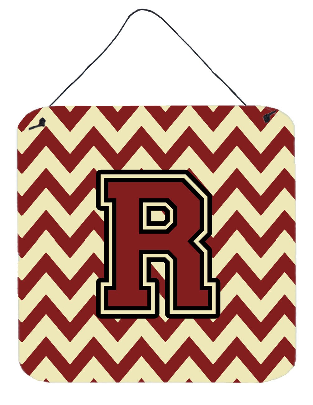 Letter R Chevron Maroon and Gold Wall or Door Hanging Prints CJ1061-RDS66 by Caroline&#39;s Treasures