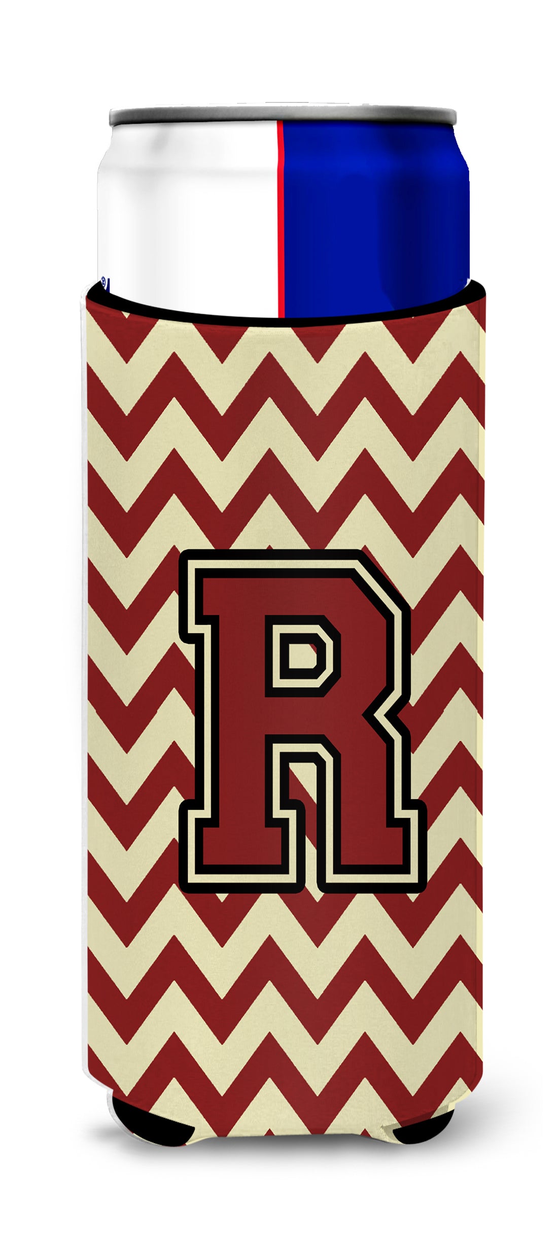 Letter R Chevron Maroon and Gold Ultra Beverage Insulators for slim cans CJ1061-RMUK.