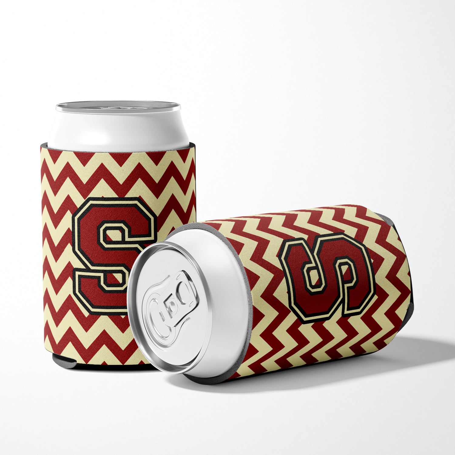 Letter S Chevron Maroon and Gold Can or Bottle Hugger CJ1061-SCC.