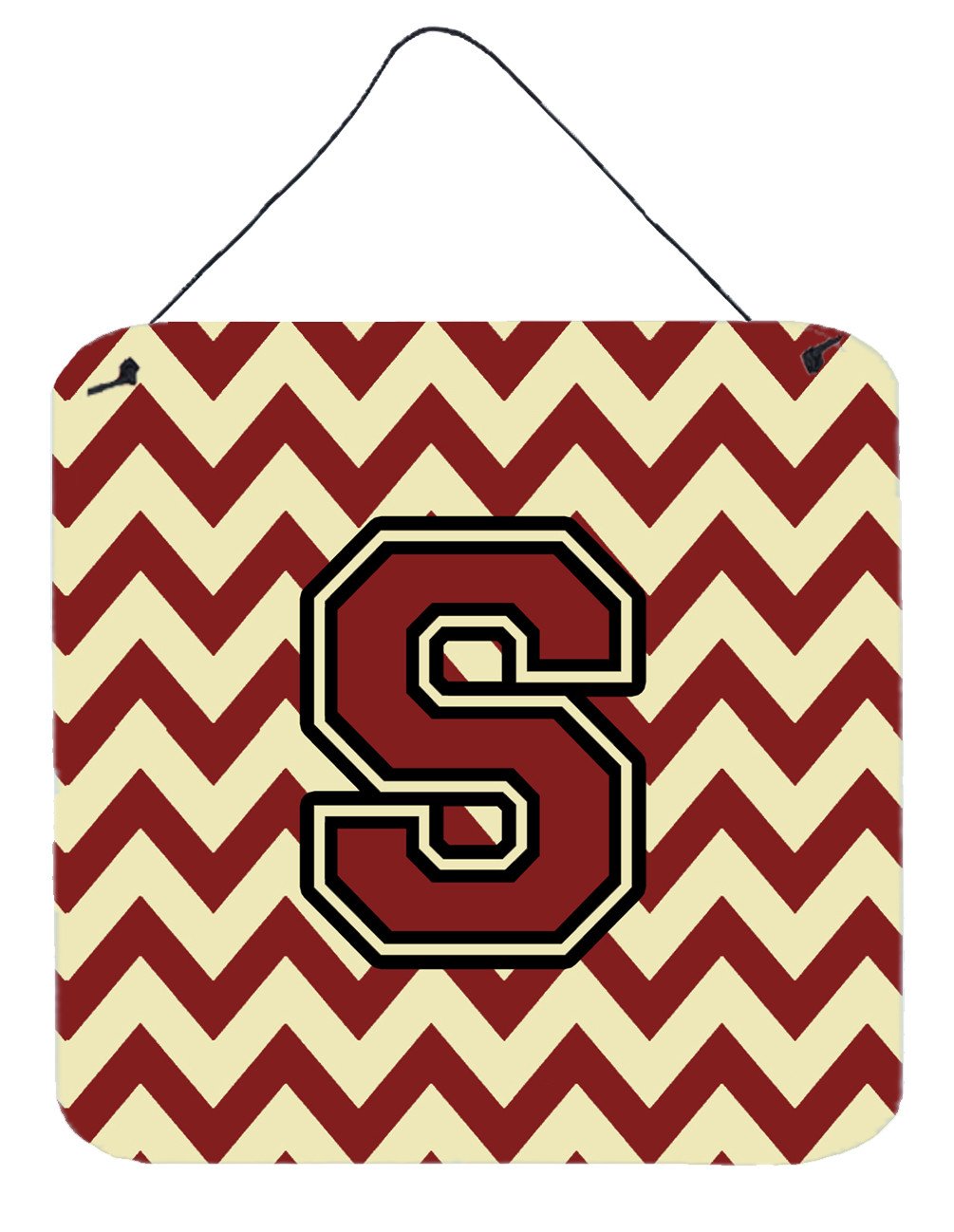 Letter S Chevron Maroon and Gold Wall or Door Hanging Prints CJ1061-SDS66 by Caroline's Treasures