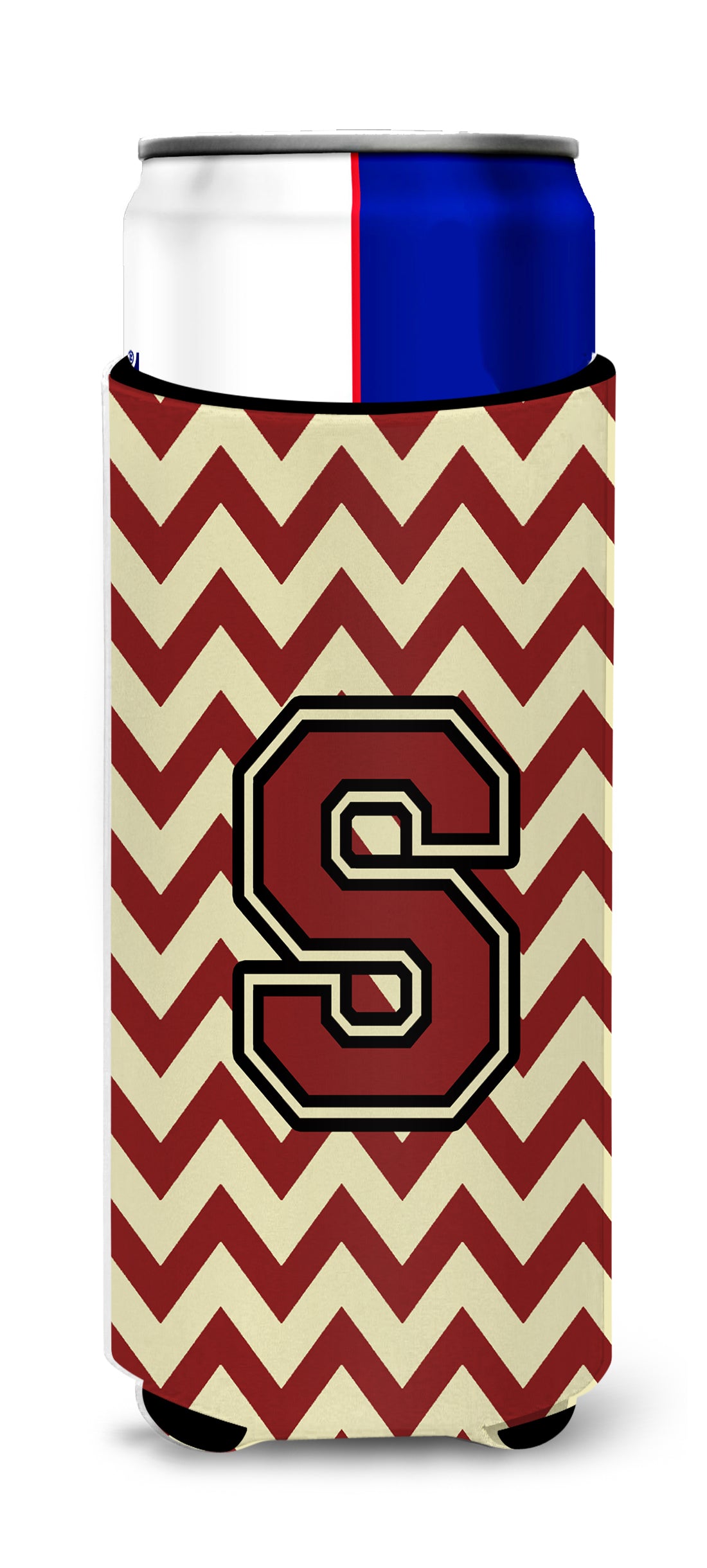 Letter S Chevron Maroon and Gold Ultra Beverage Insulators for slim cans CJ1061-SMUK.
