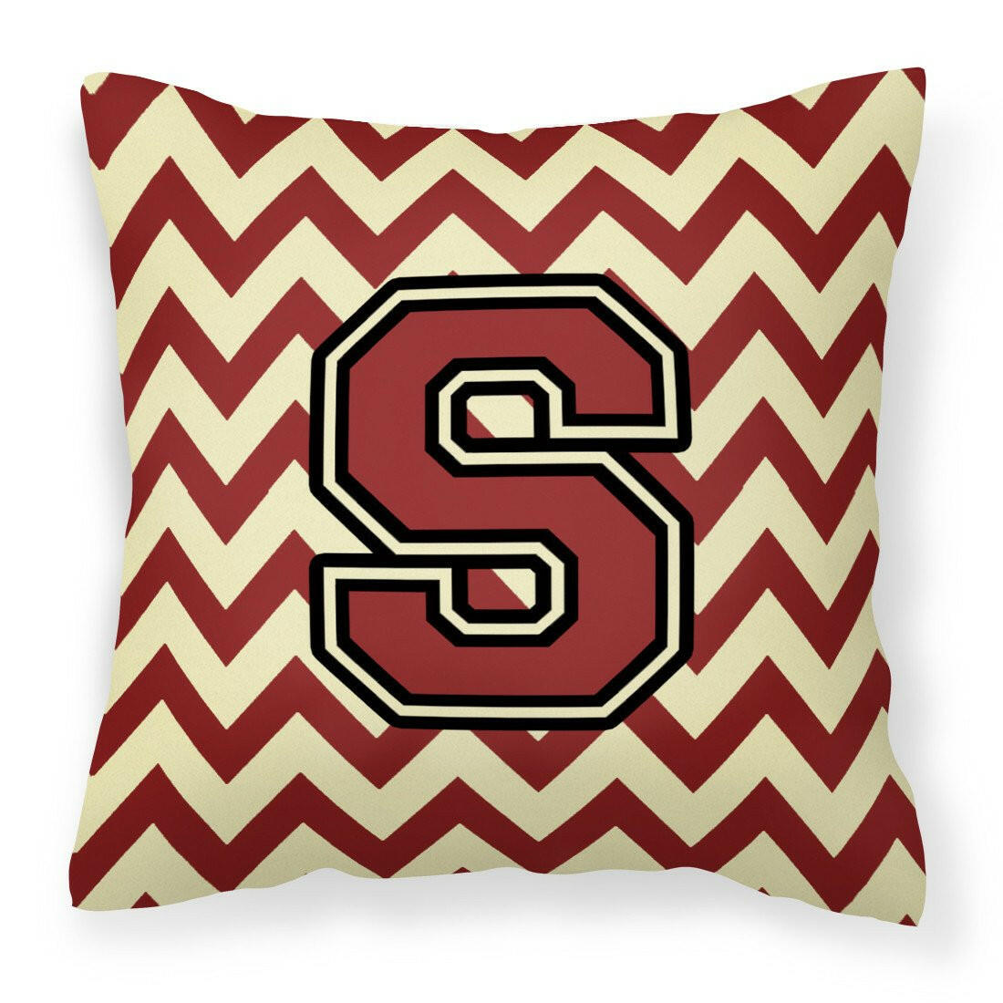 Letter S Chevron Maroon and Gold Fabric Decorative Pillow CJ1061-SPW1414 by Caroline's Treasures