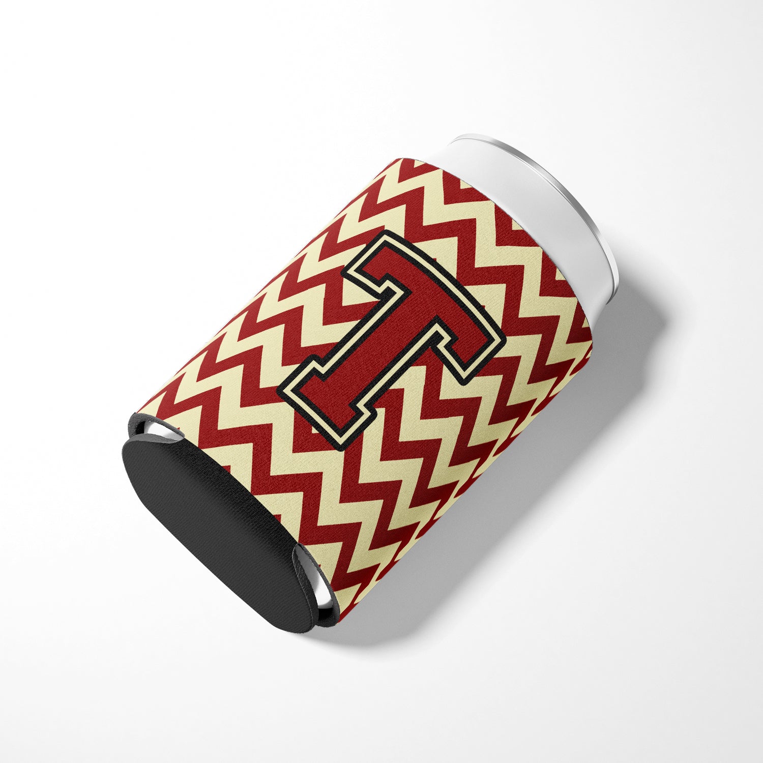 Letter T Chevron Maroon and Gold Can or Bottle Hugger CJ1061-TCC.