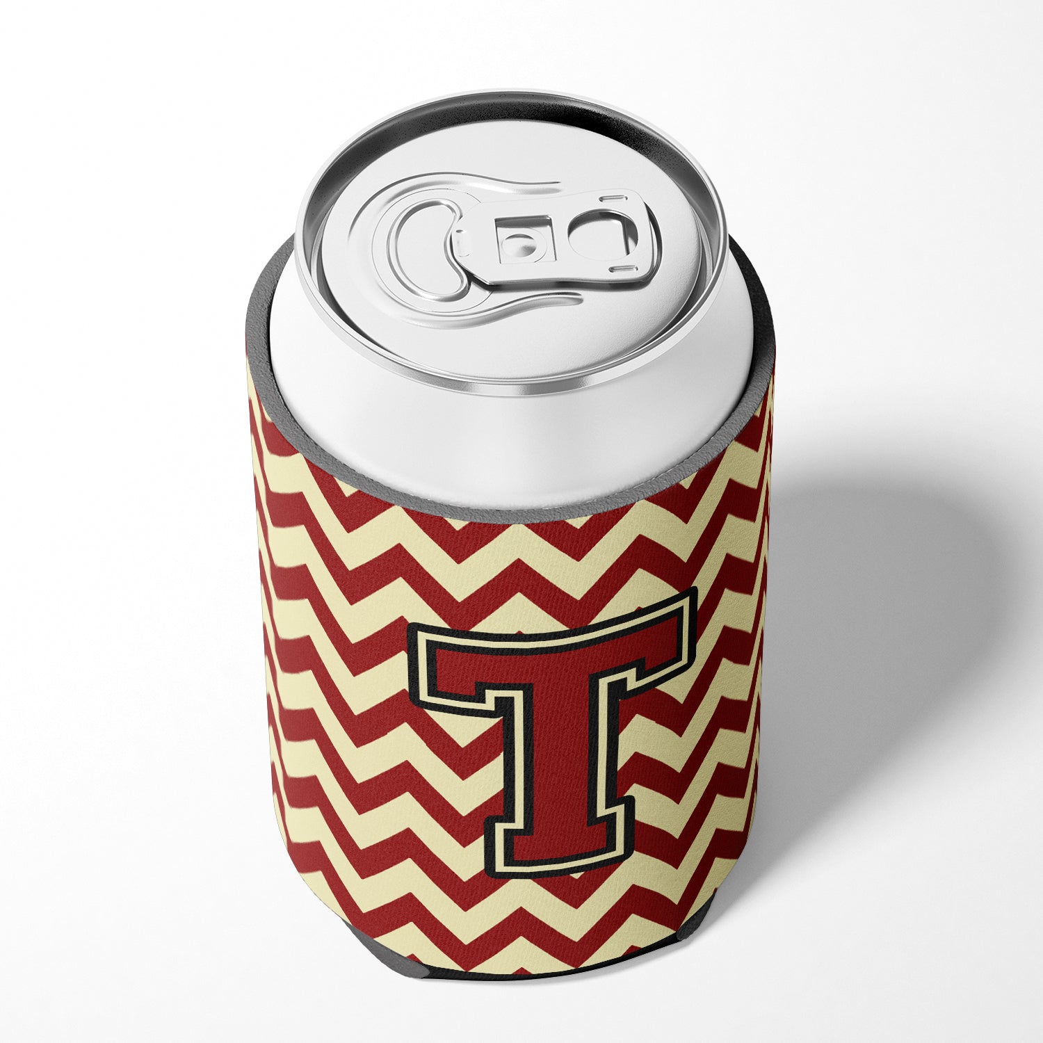 Letter T Chevron Maroon and Gold Can or Bottle Hugger CJ1061-TCC