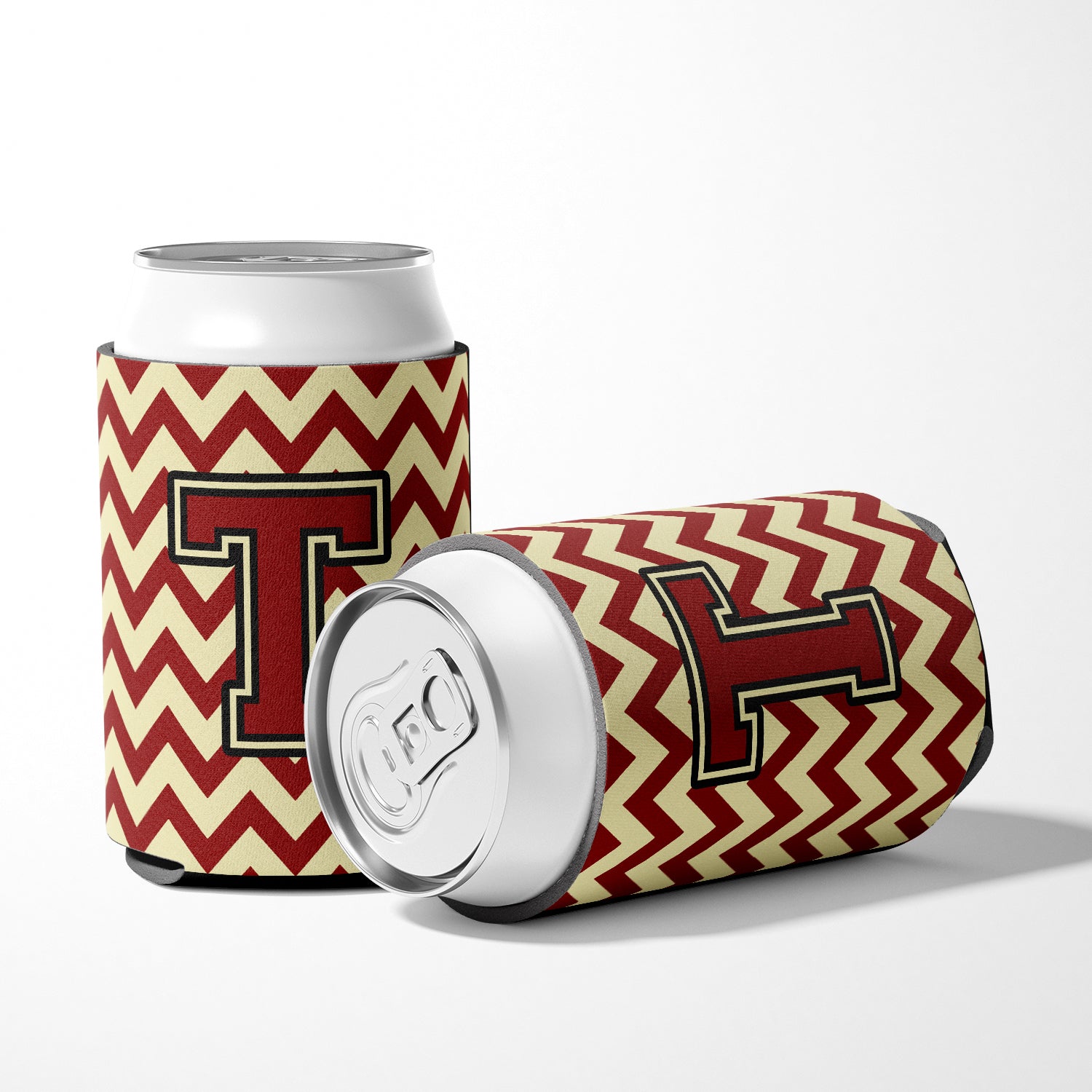 Letter T Chevron Maroon and Gold Can or Bottle Hugger CJ1061-TCC.