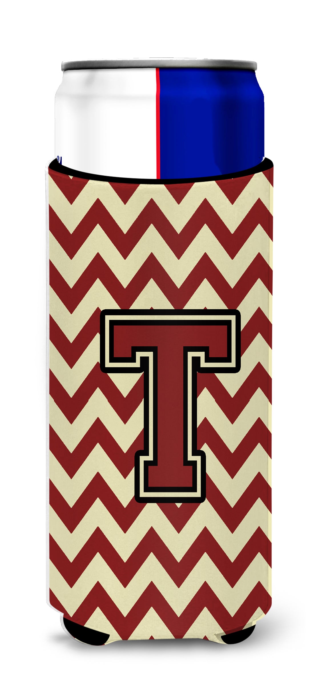 Letter T Chevron Maroon and Gold Ultra Beverage Insulators for slim cans CJ1061-TMUK.