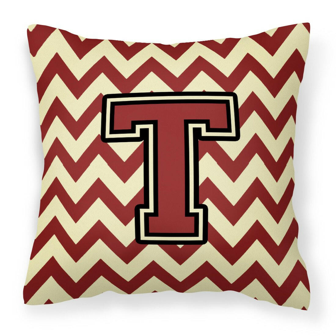 Letter T Chevron Maroon and Gold Fabric Decorative Pillow CJ1061-TPW1414 by Caroline's Treasures