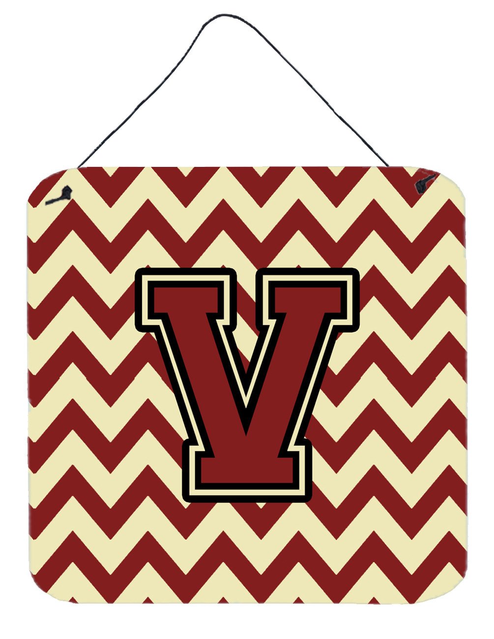 Letter V Chevron Maroon and Gold Wall or Door Hanging Prints CJ1061-VDS66 by Caroline&#39;s Treasures