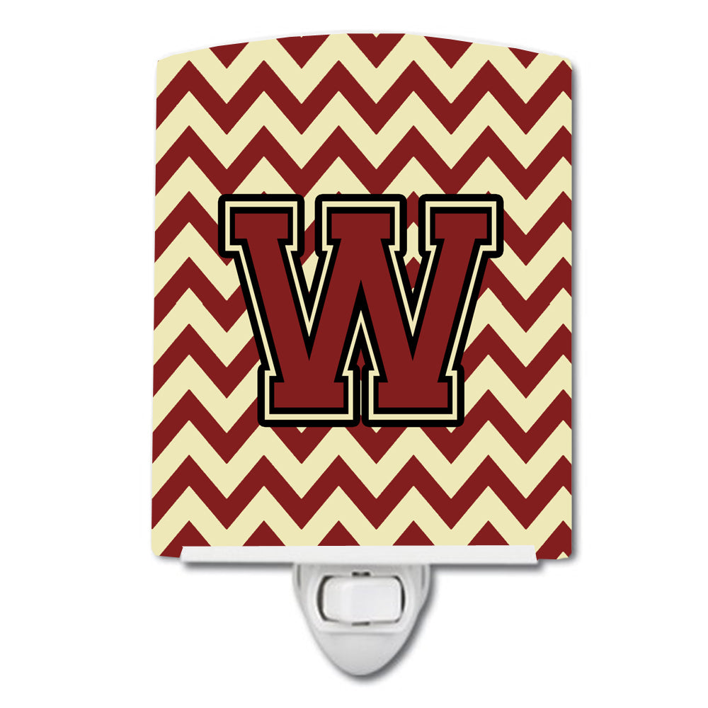 Letter W Chevron Maroon and Gold Ceramic Night Light CJ1061-WCNL - the-store.com