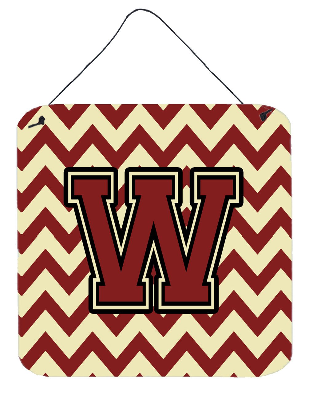 Letter W Chevron Maroon and Gold Wall or Door Hanging Prints CJ1061-WDS66 by Caroline&#39;s Treasures