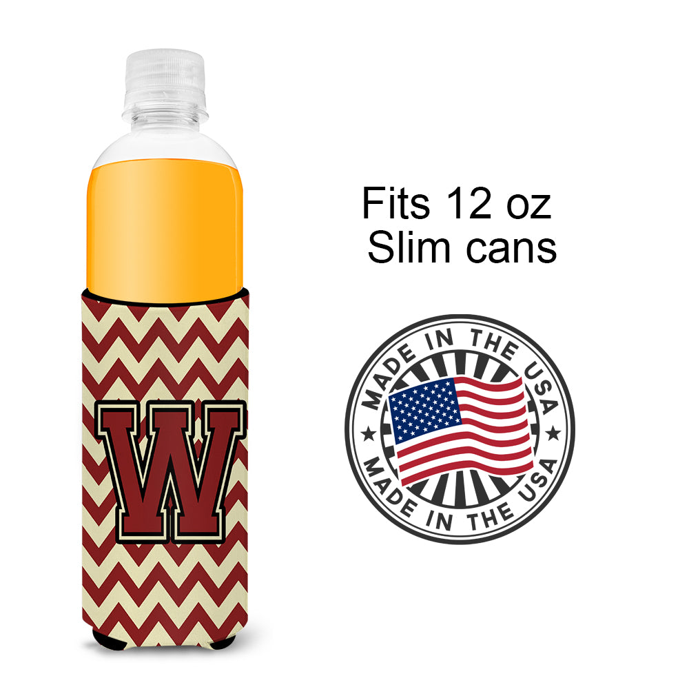 Letter W Chevron Maroon and Gold Ultra Beverage Insulators for slim cans CJ1061-WMUK.