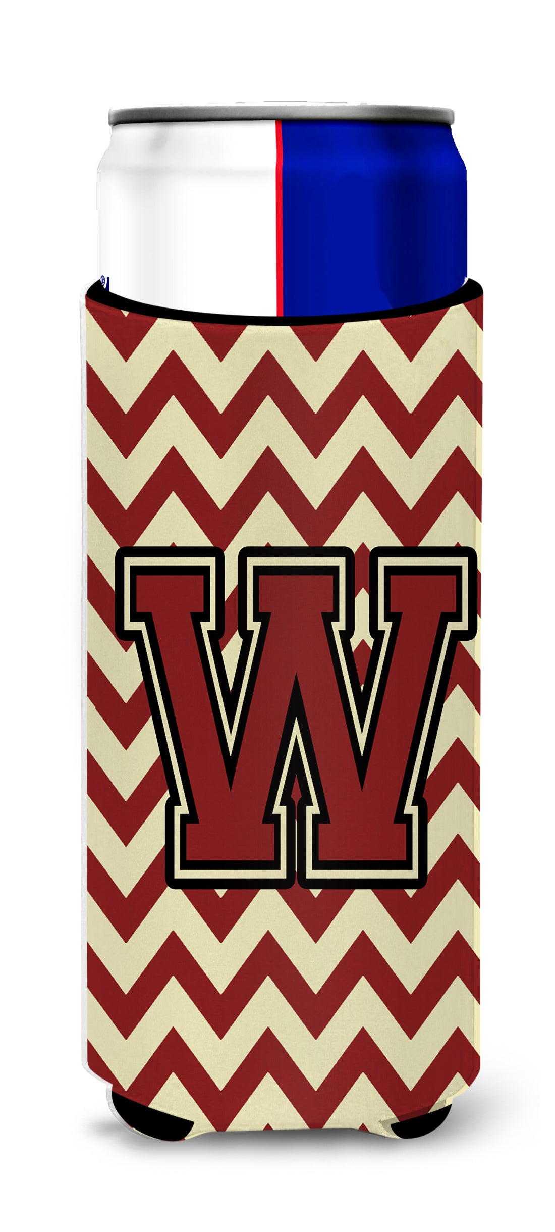 Letter W Chevron Maroon and Gold Ultra Beverage Insulators for slim cans CJ1061-WMUK.