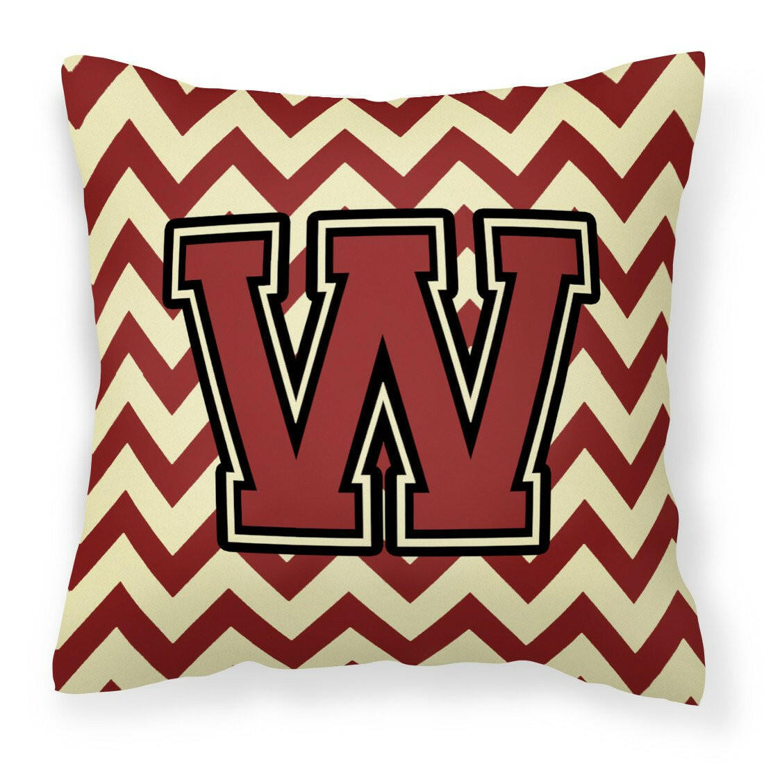 Letter W Chevron Maroon and Gold Fabric Decorative Pillow CJ1061-WPW1414 by Caroline's Treasures