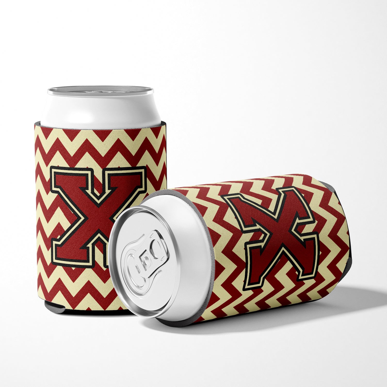 Letter X Chevron Maroon and Gold Can or Bottle Hugger CJ1061-XCC.