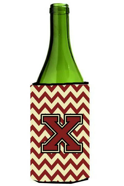 Letter X Chevron Maroon and Gold Wine Bottle Beverage Insulator Hugger CJ1061-XLITERK by Caroline&#39;s Treasures