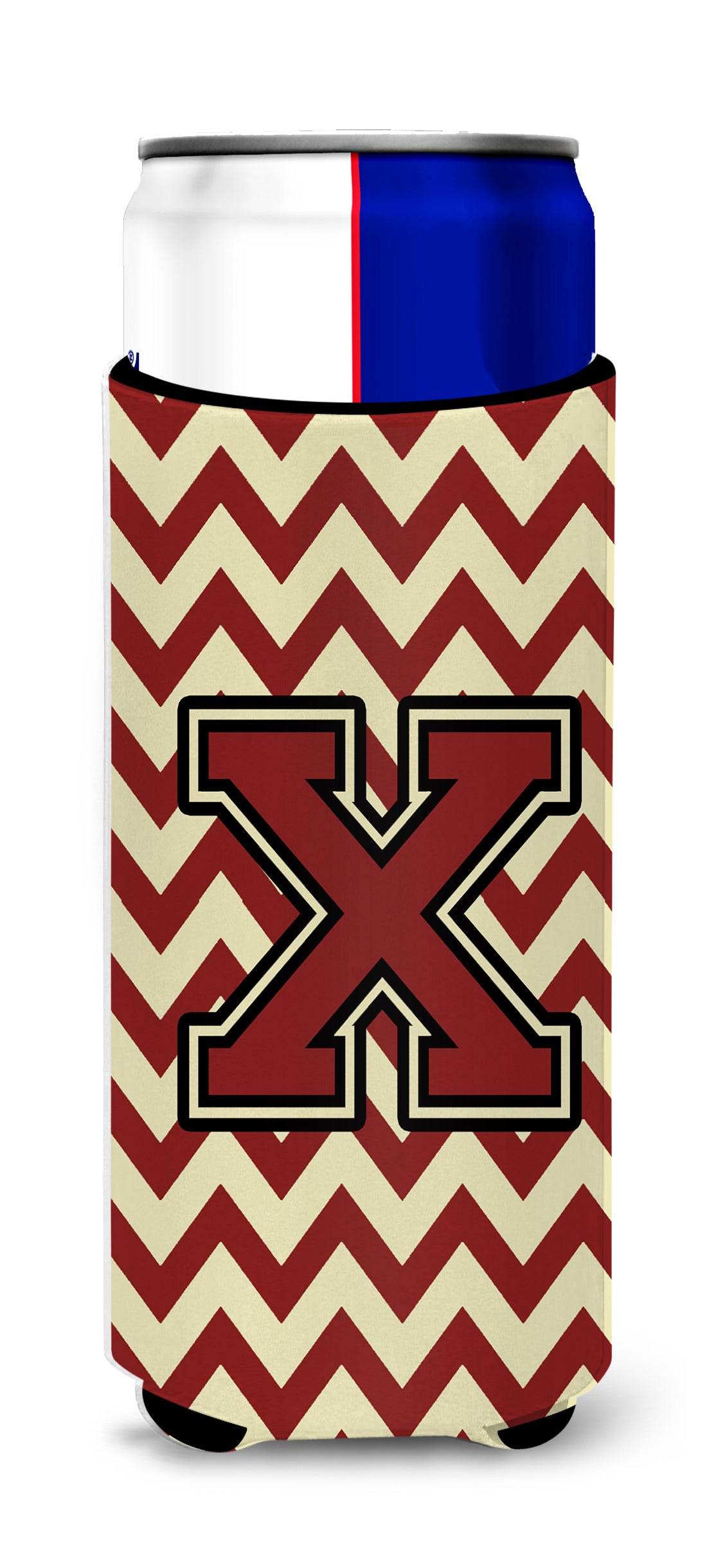 Letter X Chevron Maroon and Gold Ultra Beverage Insulators for slim cans CJ1061-XMUK.