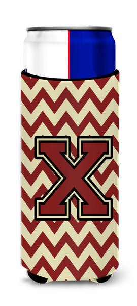 Letter X Chevron Maroon and Gold Ultra Beverage Insulators for slim cans CJ1061-XMUK