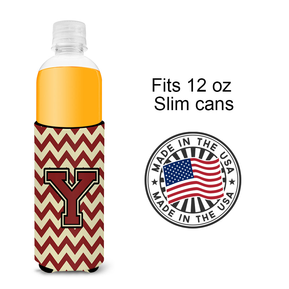 Letter Y Chevron Maroon and Gold Ultra Beverage Insulators for slim cans CJ1061-YMUK.