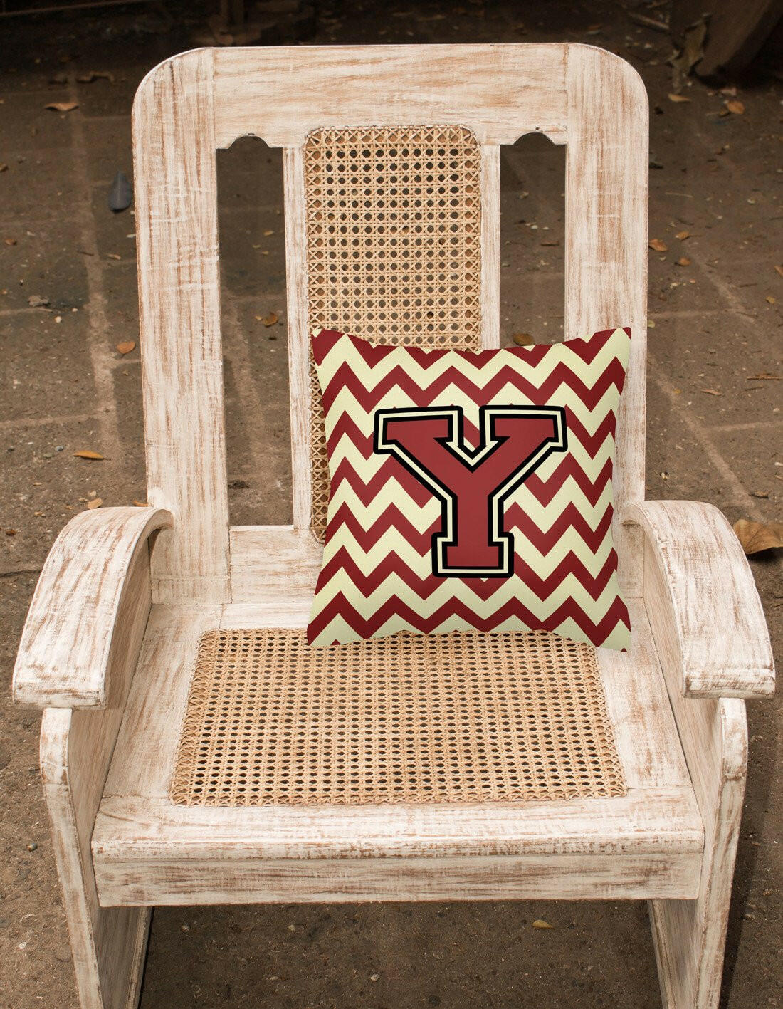 Letter Y Chevron Maroon and Gold Fabric Decorative Pillow CJ1061-YPW1414 by Caroline's Treasures