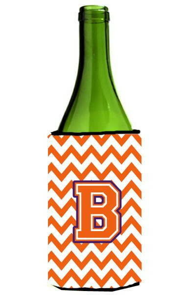 Letter B Chevron Orange and Regalia Wine Bottle Beverage Insulator Hugger CJ1062-BLITERK by Caroline&#39;s Treasures